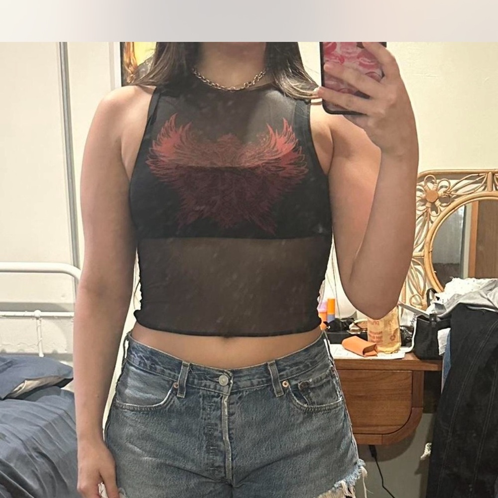 I.AM.GIA Black and Red Sheer Crop Tank Top